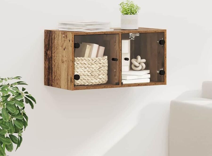 VidaXL Wandkast Wandgemonteerd Oud Hout 68 x 37 x 35 cm Bewerkt hout