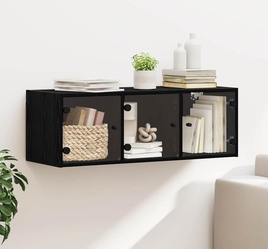 VidaXL Wandkast Zwart Eiken 102 x 37 x 35 cm Bewerkt hout