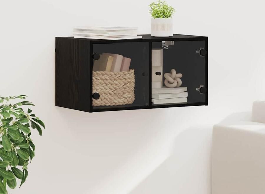 VidaXL Wandkast Zwart Eiken 68 x 37 x 35 cm Bewerkt hout