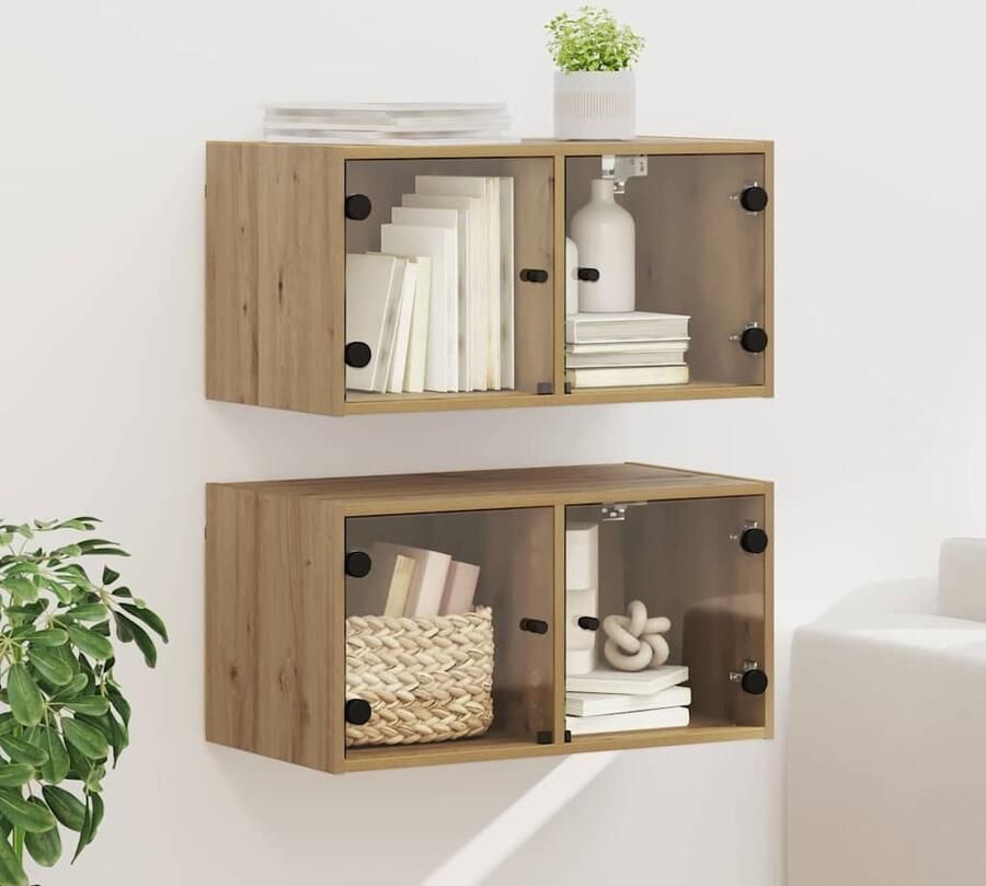 VidaXL Wandkasten 2 pcs Artisan Eiken 68 x 37 x 35 cm Bewerkt hout