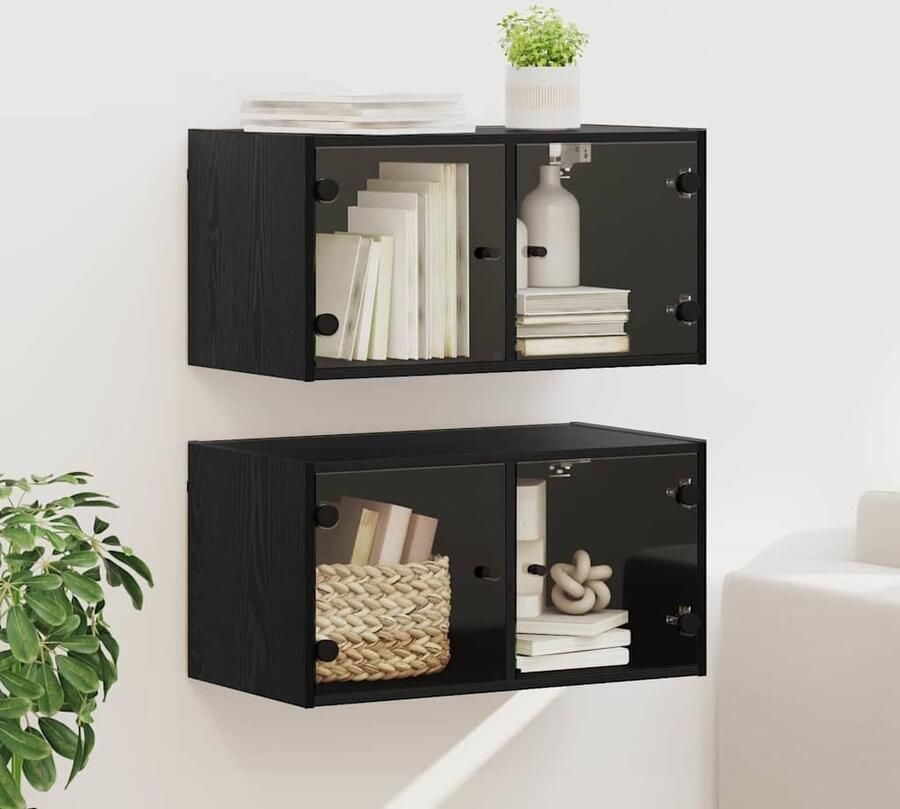 VidaXL Wandkasten 2 pcs Zwart Eiken 68 x 37 x 35 cm Bewerkt hout