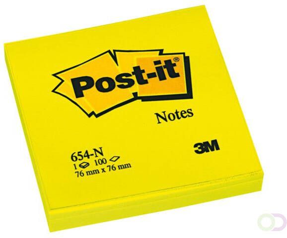 3M Post-it Memoblok 3M Post it 654 NGE 76x76mm neon geel