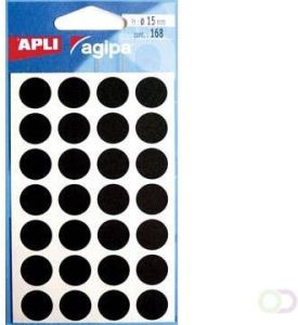 Agipa ronde etiketten in etui diameter 15 mm zwart 168 stuks 28 per blad