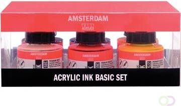 Amsterdam acryl inkt set met 6 flacons van 30 ml in geassorteerde kleuren