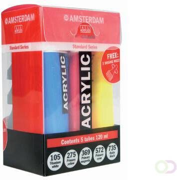 Amsterdam acrylverf tube van 120 ml etui van 5 tubes in primaire kleuren