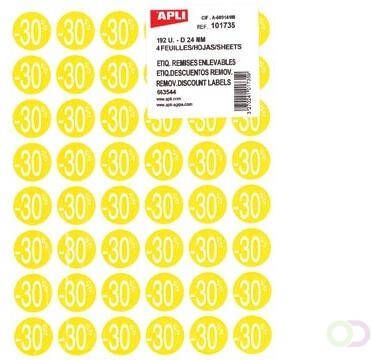 Apli Agipa Kortinglabel -30% geel pak van 192 stuks verwijderbaar