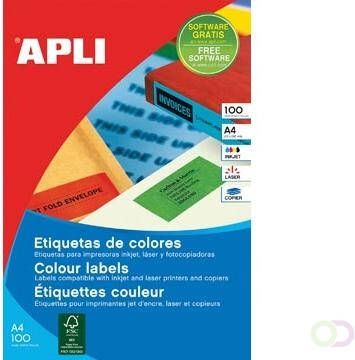 Apli Gekleurde etiketten Ft 105 x 148 mm(b x h ) blauw 80 stuks 4 per blad etui van 20 blad