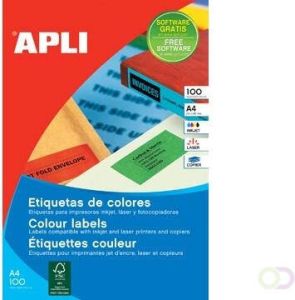 Apli Gekleurde etiketten ft 105 x 37 mm (b x h) geel 1.600 stuks 16 per blad doos van 100 blad