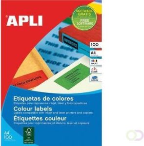 Apli Gekleurde etiketten ft 70 x 37 mm (b x h) geel 2.400 stuks 24 per blad