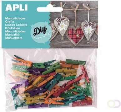 Apli houten gekleurde mini wasknijpers blister met 45 stuks in geassorteerde kleuren