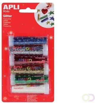 Apli Kids glitterpoeder blister met 6 tubes in geassorteerde kleuren