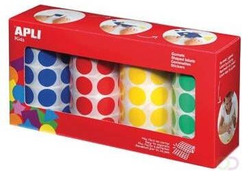 Apli Kids stickers XL cirkels diameter 20 mm doos met 4 rollen in 4 kleuren