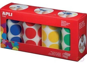 Apli Kids stickers XL cirkels diameter 33 mm doos met 4 rollen in 4 kleuren