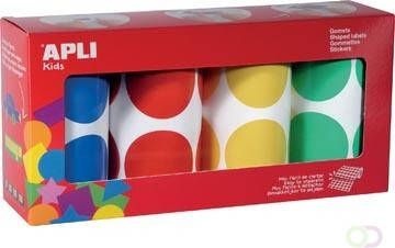 Apli Kids stickers XL cirkels diameter 45 mm doos met 4 rollen in 4 kleuren