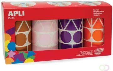 Apli Kids stickers XL doos met 4 rollen in 4 kleuren en 4 vormen (bruin roze paars en oranje)
