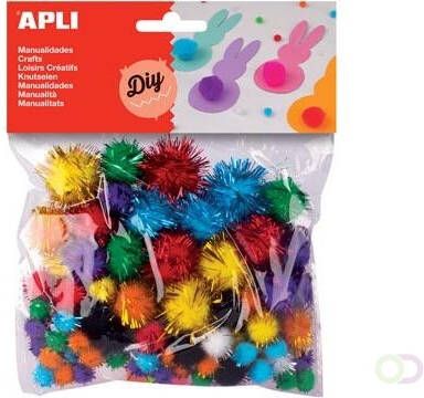 Apli pompons zakje met 78 stuks in geassorteerde glitter kleuren
