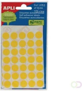 Apli ronde etiketten in etui diameter 13 mm geel 175 stuks 35 per blad (2055)