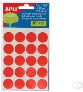 Apli ronde etiketten in etui diameter 19 mm rood 100 stuks 20 per blad (2065)