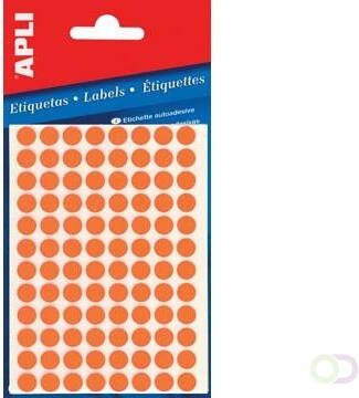 Apli ronde etiketten in etui diameter 8 mm fluo oranje 288 stuks 96 per blad(2080 )