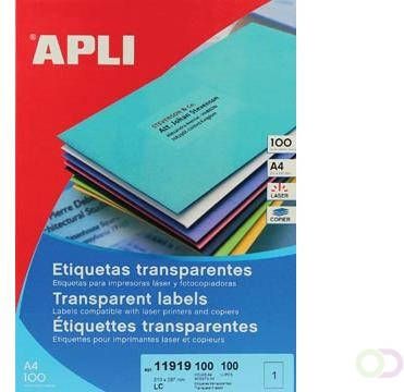 Apli Transparante etiketten ft 210 x 297 mm (b x h) 100 stuks 1 per blad doos van 100 blad