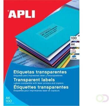Apli Transparante etiketten ft 210 x 297 mm(b x h ) 20 stuks 1 per blad doos van 20 blad