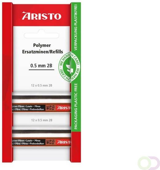 Aristo potloodstiftjes HI-Polymer 2B 0 5 mm blister 2x koker a 12 stuks