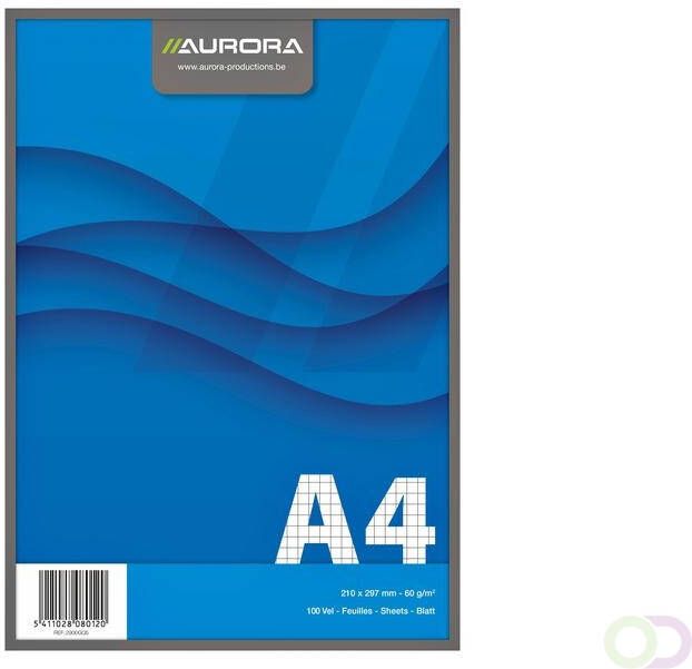 Aurora Schrijfblok A4 ruit 5x5mm 100 vel 60gr blauw