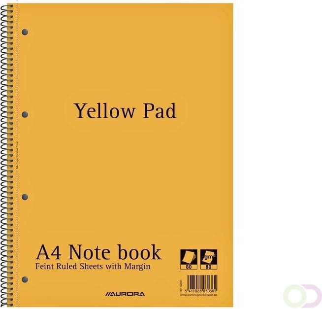 Aurora Collegeblok Yellow Pad A4 lijn 4-gaats 160 pagina's 80gr geel