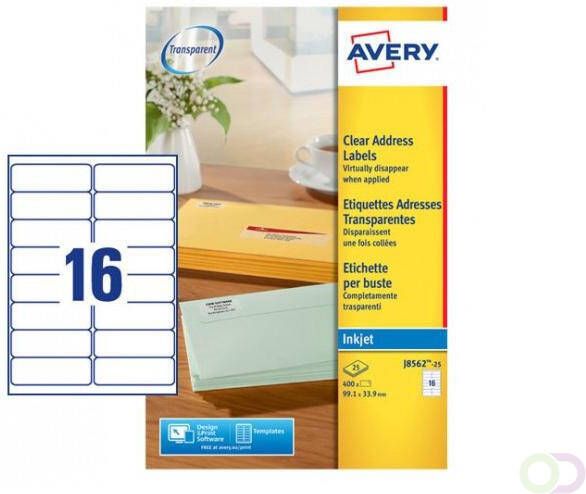 Avery transparante adresetiketten ft 99 1 x 33 9 mm(b x h ) 400 stuks 16 etiketten per blad