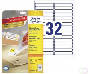 AVERY Afneembare etiketten 96 x 16 9 mm wit Inkjetprinter Laserprinter Kopieerapparaat afneembaar L6031REV-25