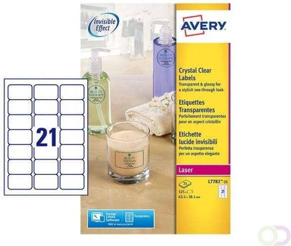 Avery Zweckform Avery transparante Crystal Clear etiketten ft 63 5 x 38 1 mm 525 etiketten 21 per vel