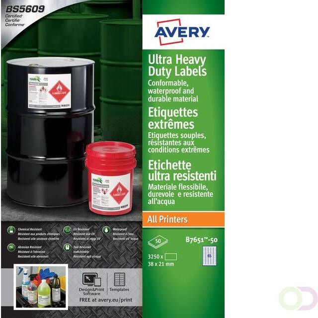 AVERY Etiket B7651-50 38x21mm polyethyleen wit 3250stuks