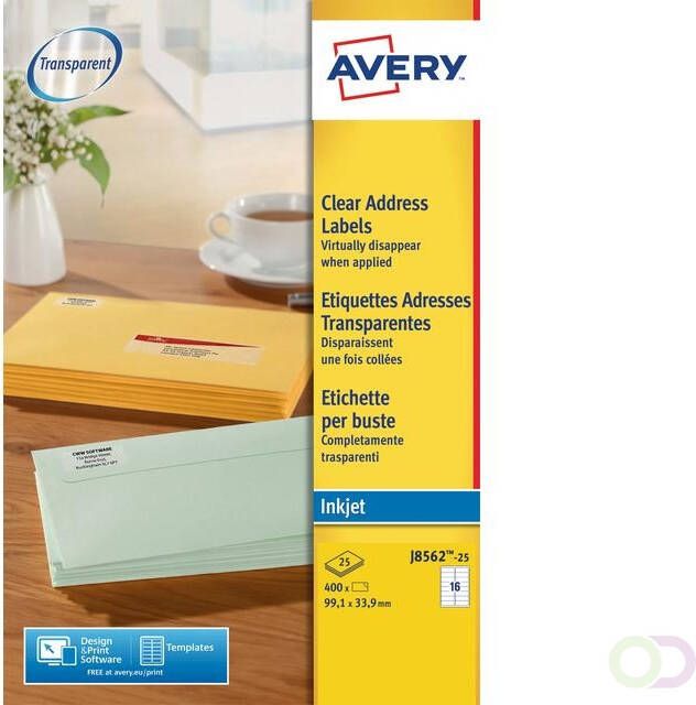 Avery transparante adresetiketten ft 99 1 x 38 1 mm (b x h) 350 stuks 14 per blad