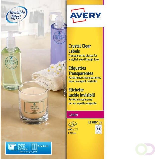 AVERY Etiket L7780-25 rond 40mm transparant 600stuks