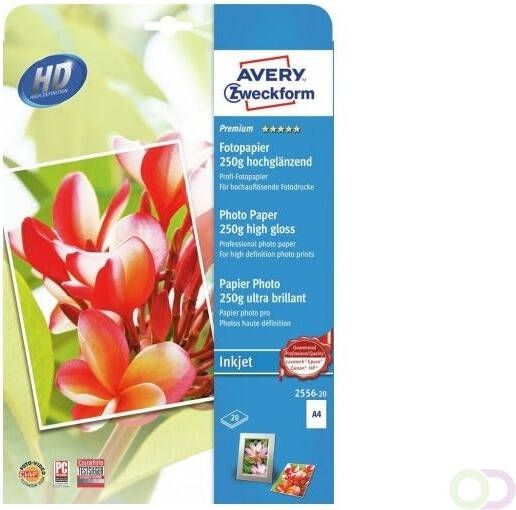 AVERY Fotopapier Premium Inkjet Inkjetprinter A4 250 g mÂ² glanzend 2556-20