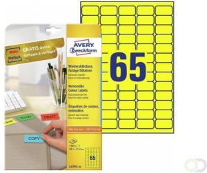 AVERY Gekleurde etiketten 38 1 x 21 2 mm geel Inkjetprinter Laserprinter Kopieerapparaat afneembaar L4793-20
