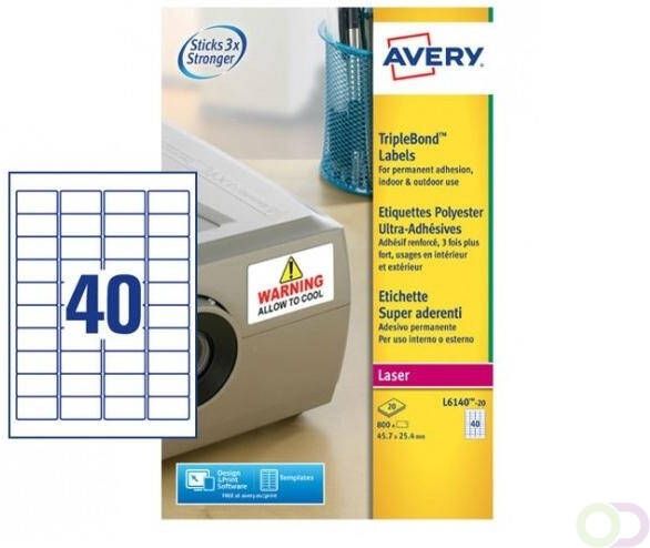 AVERY Inventaris etiketten 45 7 x 25 4 mm wit Laserprinter permanent klevend L6140-20