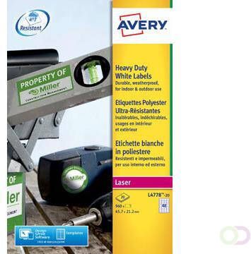 AVERY L4778-20 ultra-sterke etiketten ft 45 7 x 21 2 mm (b x h) 960 etiketten wit