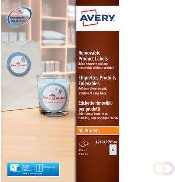 AVERY L7104REV-20 verwijderbare productetiketten diameter 60 mm 240 etiketten wit