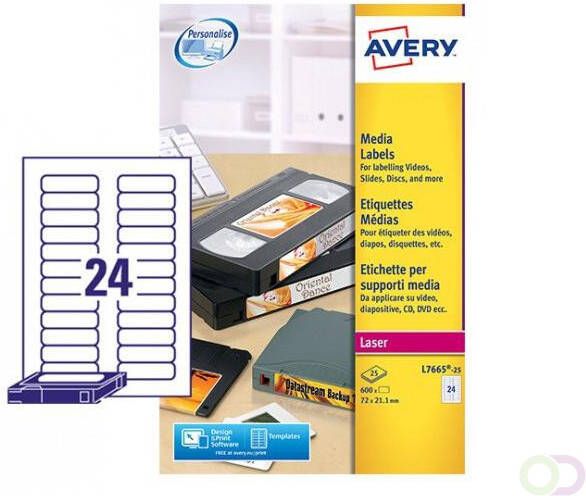 AVERY Media etiketten 72 x 21 1 mm wit Laserprinter permanent klevend L7665-25