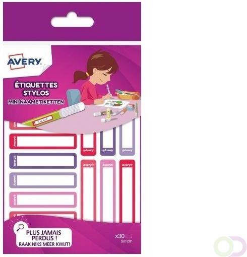Avery Family mini naametiketten ft 5 x 1 cm roze paars ophangbare etui met 30 etiketten