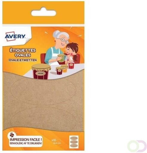 Avery Family ovale etiketten ft 4 x 9 cm kraft ophangbare etui met 18 etiketten