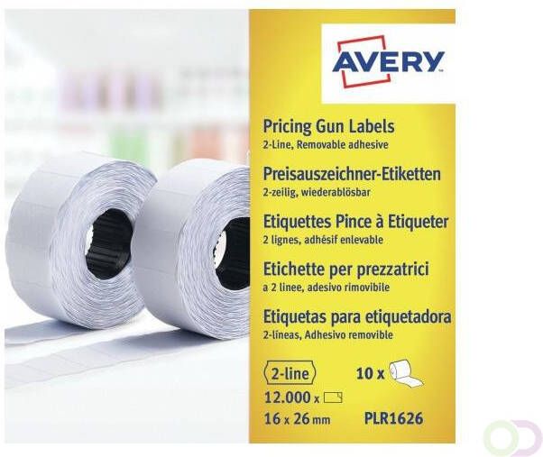 Avery PLR1626 etiketten voor prijstang non-permanent ft 26 x 16 12 000 etiketten wit