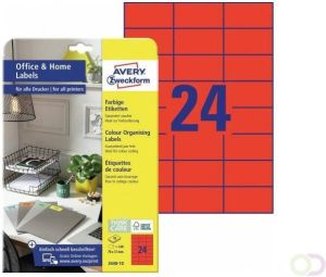 AVERY Rode etiketten 10 vel 70 x 37 mm rood Inkjetprinter Laserprinter Kleurenlaser printer Kopieerapparaat permanent kle