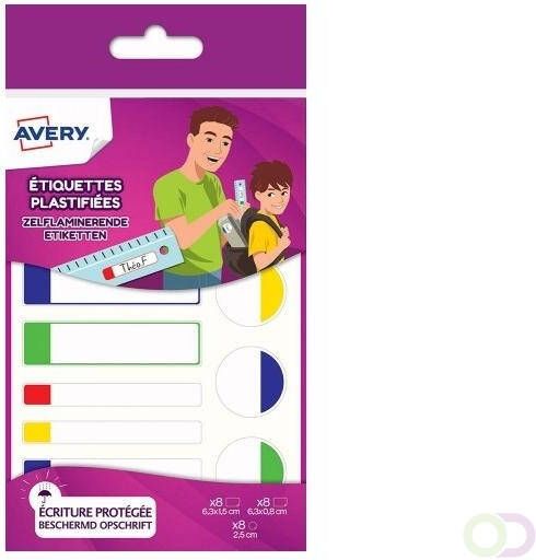 Avery Family gelamineerde etiketten etui met 24 etiketten geassorteerde formaten en standaard kleuren