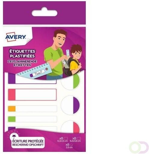 Avery Family gelamineerde etiketten etui met 24 etiketten geassorteerde formaten en fluo kleuren