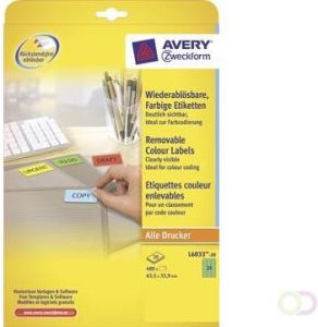 Avery Zweckform Avery afneembare gekleurde etiketten ft 63 5 x 33 9 mm (b x h) 480 stuks 24 per blad groen