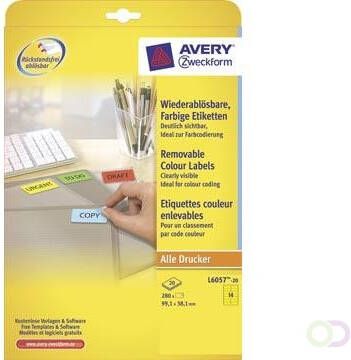 Avery Zweckform Avery afneembare gekleurde etiketten ft 99 1 x 38 1 mm (b x h) 280 stuks 14 per blad geel