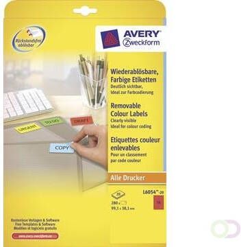 Avery Zweckform Avery afneembare gekleurde etiketten ft 99 1 x 38 1 mm (b x h) 280 stuks 14 per blad rood