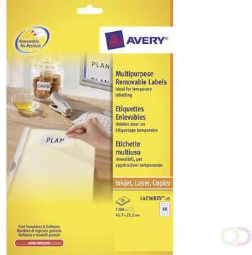 Avery Zweckform Avery afneembare witte etiketten Stick & Lift ft 45 7 x 21 mm (b x h) 1.200 stuks 48 per blad